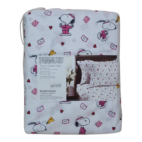 Peanuts Snoopy Twin Sheet Set By Berkshire Valentines Letters Hearts - Picture 5 of 7
